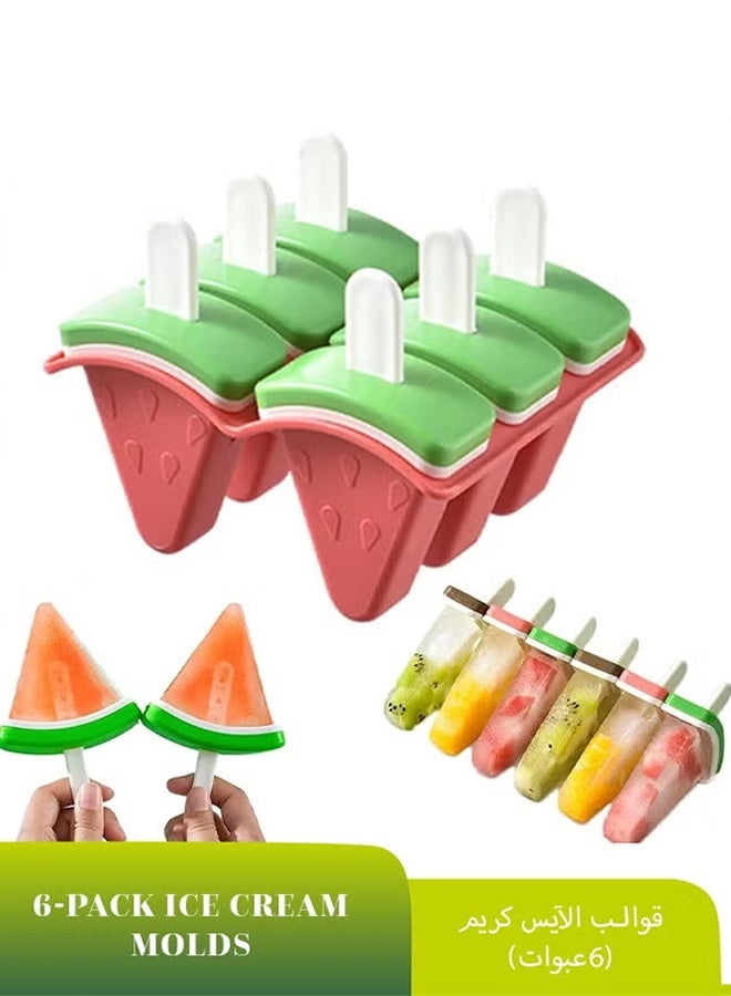6 قطع من قوالب المصاصات المثلجة مع العصي، قوالب المصاصات الخالية من مادة BPA، قوالب الآيس كريم القابلة لإعادة الاستخدام للأطفال والرضع والكبار لصنع الفاكهة والزبادي والعصير والمصاصات المثلجة محلية الصنع - Image 1