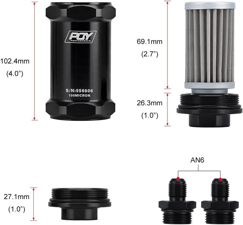 pqy فلتر وقود خطي PQYRACING AN6 / AN8 / AN10 للإيثانول E85 مع عنصر من الفولاذ المقاوم للصدأ بقطر 100 ميكرون - Image 2