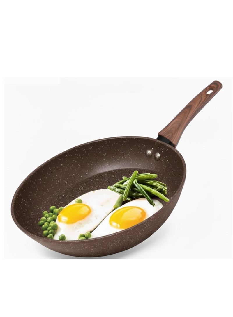 مقلاة للقلي والطهي بمقبض خشبي - قدر طهي غير لاصق، سهل التنظيف ومقاوم للخدش، مقاس 26 سم. - Image 2