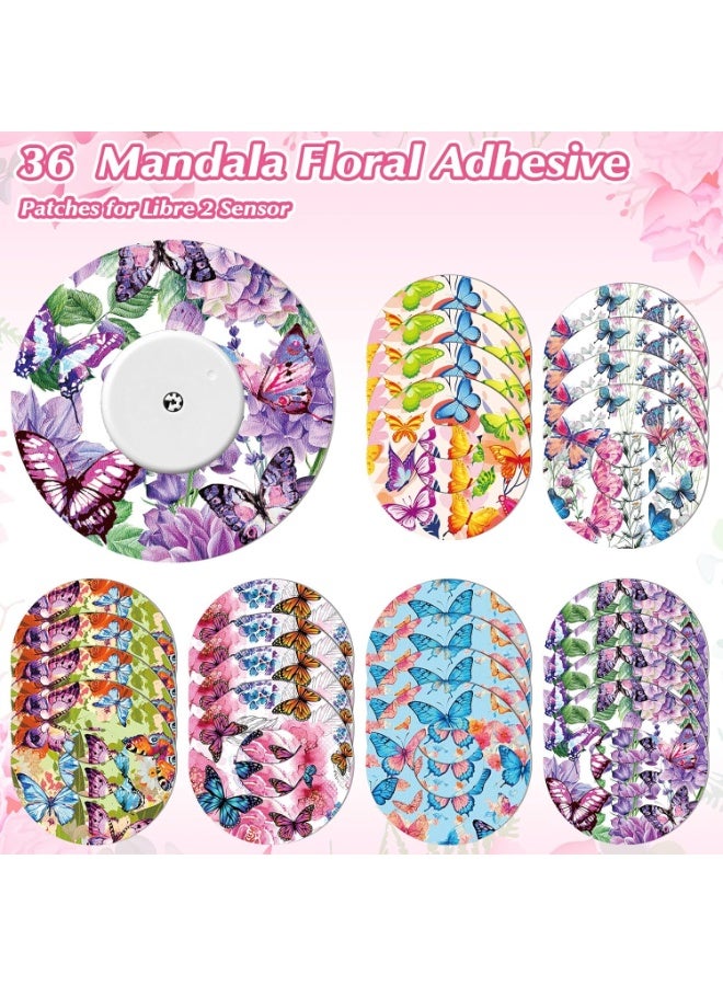 SYOSI 36 Pack Adhesive Patches for Libre 2 Sensor, Butterfly Design Waterproof & Sweatproof CGM Covers – Colored Glucose Monitor Protection with Split Backing - Image 2