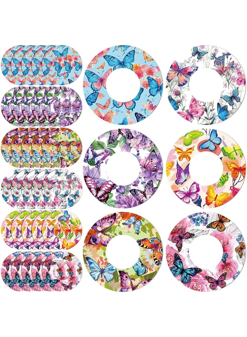 SYOSI 36 Pack Adhesive Patches for Libre 2 Sensor, Butterfly Design Waterproof & Sweatproof CGM Covers – Colored Glucose Monitor Protection with Split Backing - Image 1