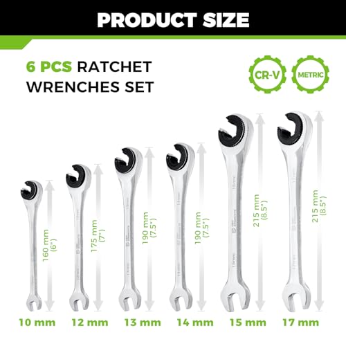 Der Erwachte 6-Piece Ratcheting Wrench Set, Metric Ratcheting Tubing Wrench Set, 10-17mm, 72-Tooth Gear, CR-V Steel, with Organizer Bag, Gifts for Men - Image 2