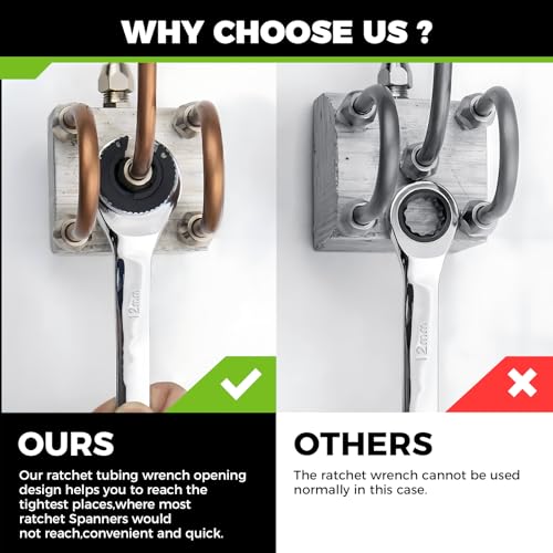Der Erwachte 6-Piece Ratcheting Wrench Set, Metric Ratcheting Tubing Wrench Set, 10-17mm, 72-Tooth Gear, CR-V Steel, with Organizer Bag, Gifts for Men - Image 3