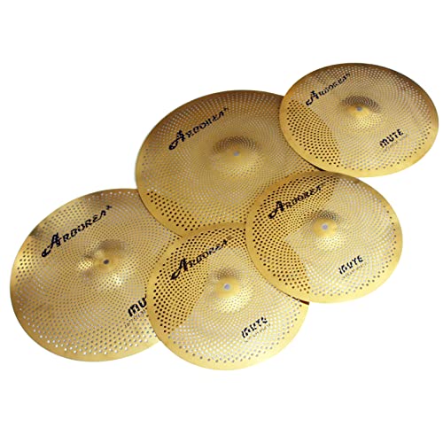 Arborea Low Volume Cymbal Pack 5 Piece Set 14"Hihats,16"Crash,18"Crash,20"Ride Quiet Cymbal Plus Bag Golden Mute Drum Practice Cymbal - Image 3