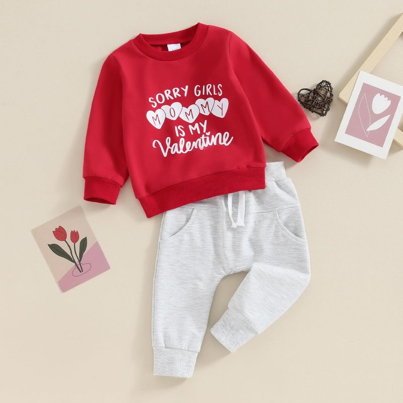 Gureui Baby Boy Valentines Day Outfit Long Sleeve Sweatshirt Pants Toddler Infant Clothes (A Red Mommy is My Valentine, 3-6 Months) - Image 3