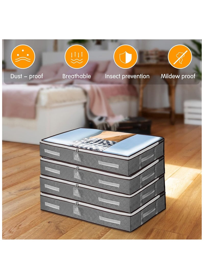 4 عبوات من أكياس تخزين تحت السرير مع أغطية من wsryx، صناديق تخزين كبيرة قابلة للطي تحت السرير مع سحابات، حاوية تنظيم لحاف الملابس مع... - Image 3