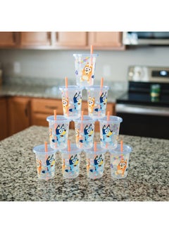 the FIRST years The First Years Bluey Take & Toss Toddler Straw Cups - Spill Proof Toddler Sippy Cups with Snap On Lids and Straws - Bluey Gifts and Bluey Party Supplies - 10 Oz - 10 Count  - Image 3