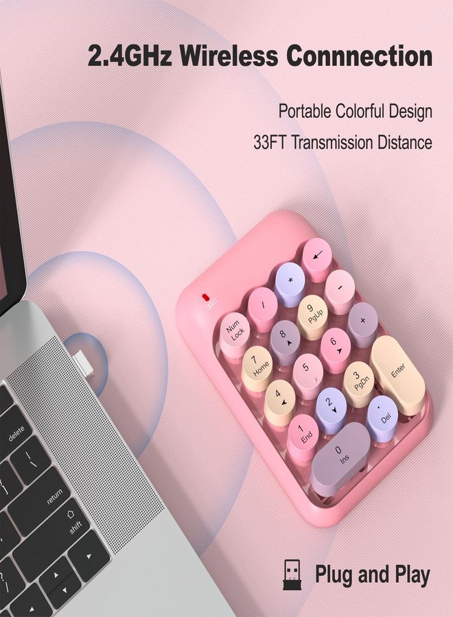 MOFII Wireless Number Pads - Pink Numeric Keypad 18 Keys USB 2.4G Round Keycap Colorful Extensions Keypads, Financial Accounting Portable Numpad 10 Key for Laptop/PC/Notebook/Surface Pro - Image 2