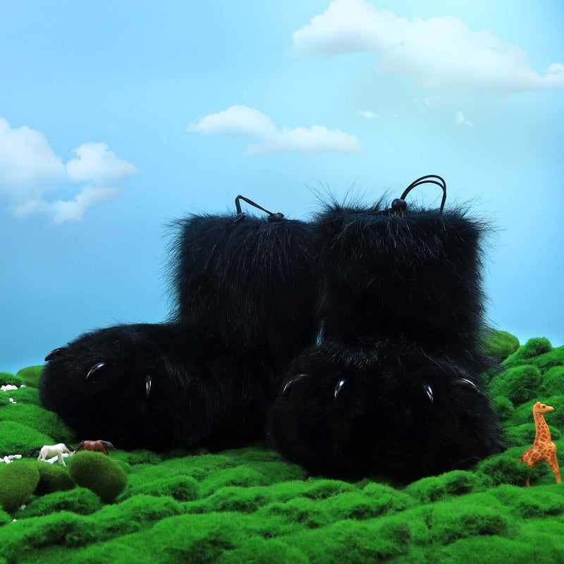 hbbhml Furry Faux Fur Shoes Animal Cat Fox Fursuit Feet Paw Slippers Plush Fluffy Warm Claw Boots Costume Accessories - Image 2