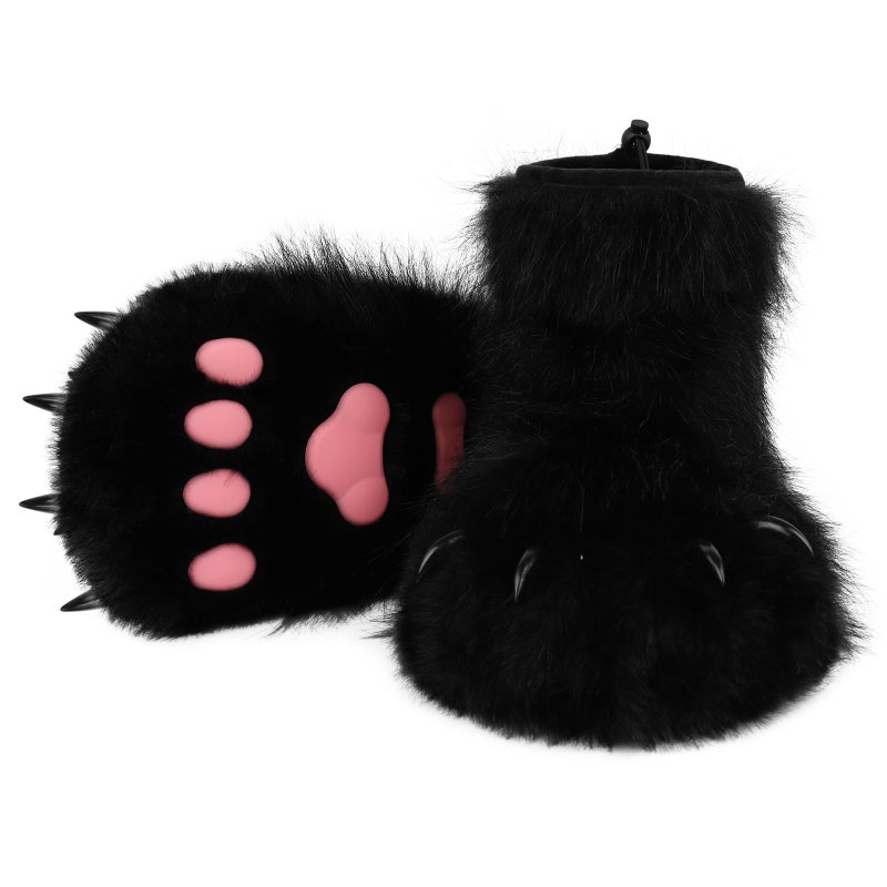 hbbhml Furry Faux Fur Shoes Animal Cat Fox Fursuit Feet Paw Slippers Plush Fluffy Warm Claw Boots Costume Accessories - Image 1