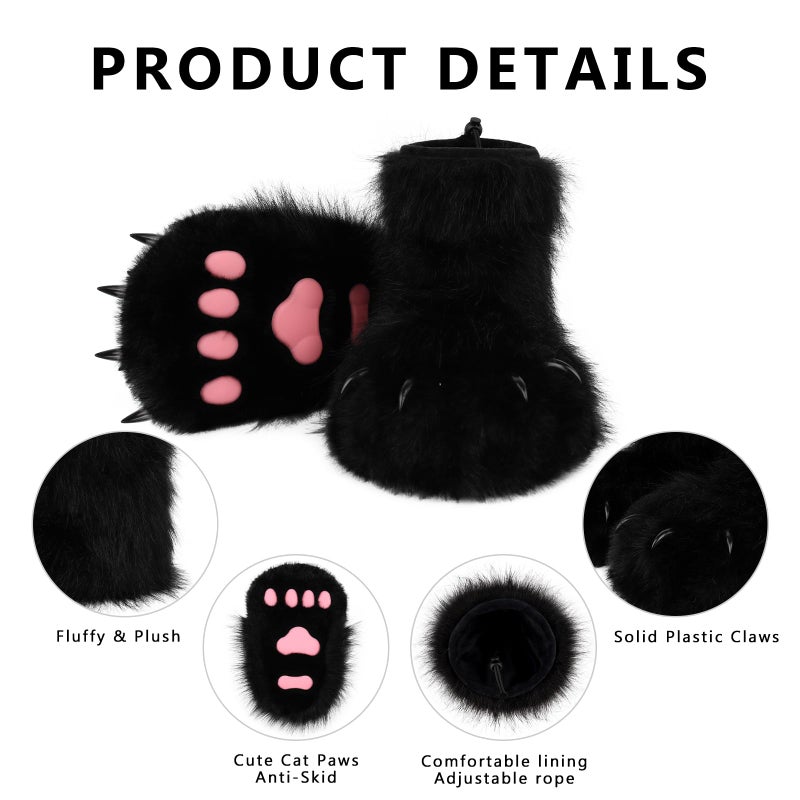 hbbhml Furry Faux Fur Shoes Animal Cat Fox Fursuit Feet Paw Slippers Plush Fluffy Warm Claw Boots Costume Accessories - Image 5