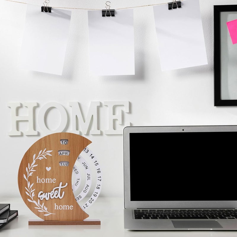Glodecart Wooden Perpetual Calendar for Home Desk, Christmas Home Sweet Home Wooden Calendar for Office Gifts Decorative Ornament, Circular Dial Interactive Perpetual Calendar for Home Decor Bedroom - Image 5