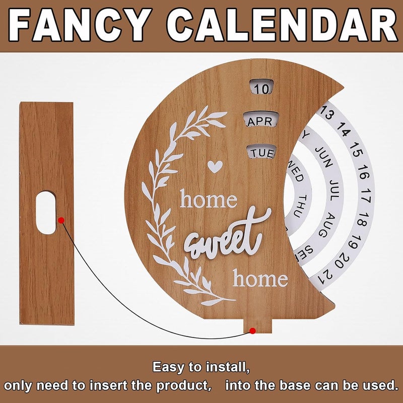 Glodecart Wooden Perpetual Calendar for Home Desk, Christmas Home Sweet Home Wooden Calendar for Office Gifts Decorative Ornament, Circular Dial Interactive Perpetual Calendar for Home Decor Bedroom - Image 2