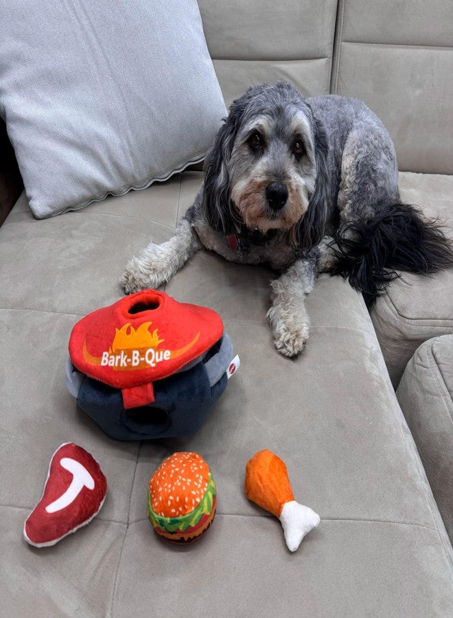 SPOT Grill Time Puzzle Dog Toy - Plush BBQ Hide and Seek Toy with 3 Squeaky Crinkle Pieces: Burger, Steak and Drumstick - Interactive Enrichment for Small and Medium Dogs - Image 3