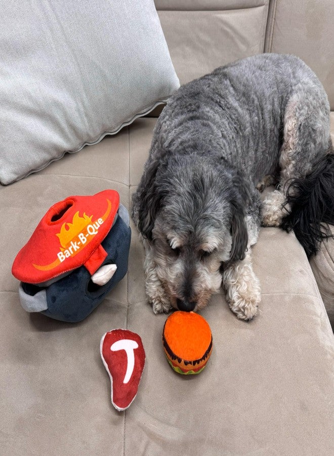 SPOT Grill Time Puzzle Dog Toy - Plush BBQ Hide and Seek Toy with 3 Squeaky Crinkle Pieces: Burger, Steak and Drumstick - Interactive Enrichment for Small and Medium Dogs - Image 4