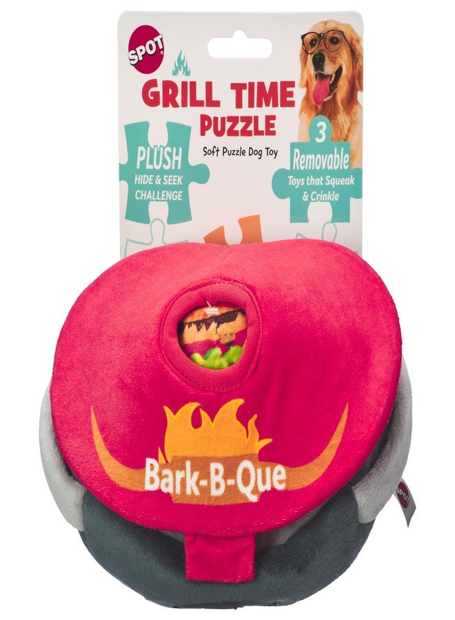 SPOT Grill Time Puzzle Dog Toy - Plush BBQ Hide and Seek Toy with 3 Squeaky Crinkle Pieces: Burger, Steak and Drumstick - Interactive Enrichment for Small and Medium Dogs - Image 1