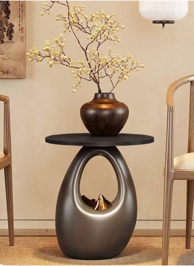 Raffine Multipurpose Use Single Tier Unique Luxury Style Side Table Waterproof Artistic Design Resign Base Coffee Table Wood Tabletop Sofa Side Table Display Table for Living Room Bedroom Office 40x33x41.5 cm (Fully Assembled)  - Image 1
