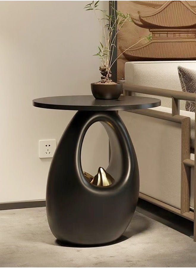Raffine Multipurpose Use Single Tier Unique Luxury Style Side Table Waterproof Artistic Design Resign Base Coffee Table Wood Tabletop Sofa Side Table Display Table for Living Room Bedroom Office 40x33x41.5 cm (Fully Assembled)  - Image 3