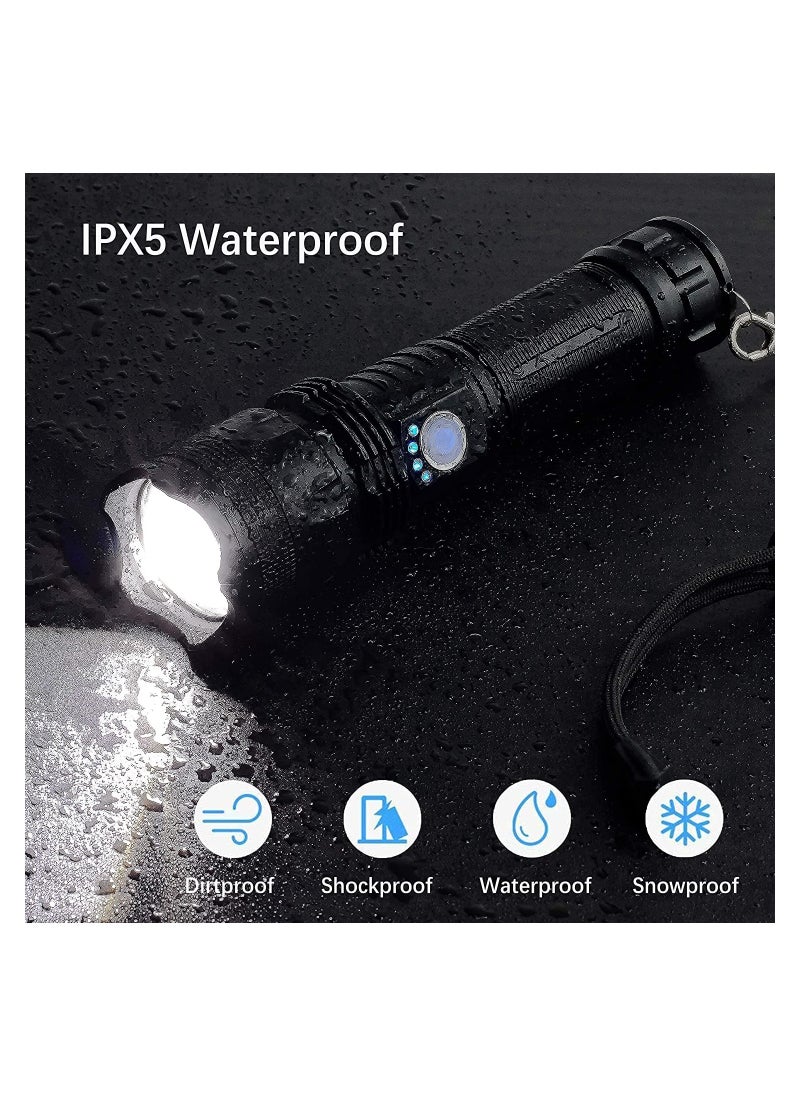 Generic - Rechargeable LED Flashlights High Lumens, 10000 Lumens Super Bright Powerful Tactical Flashlights, Zoomable, 5 Modes, Waterproof Flashlight for Emergencies Hiking - Image 1