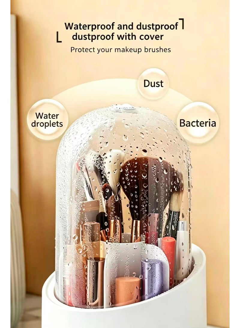 Makeup Brush Holder, Dustproof Organizer, Rotating Vanity Storage, Cosmetic Tools Case, High Aesthetic Makeup Caddy - Image 3
