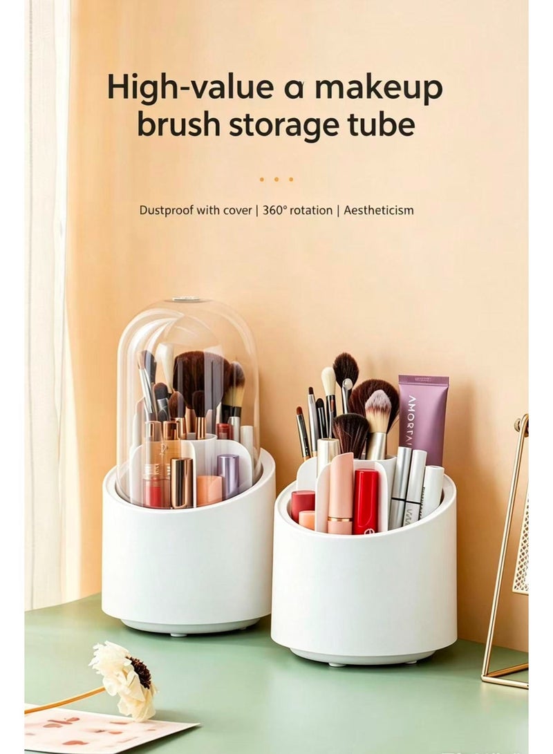 Makeup Brush Holder, Dustproof Organizer, Rotating Vanity Storage, Cosmetic Tools Case, High Aesthetic Makeup Caddy - Image 1