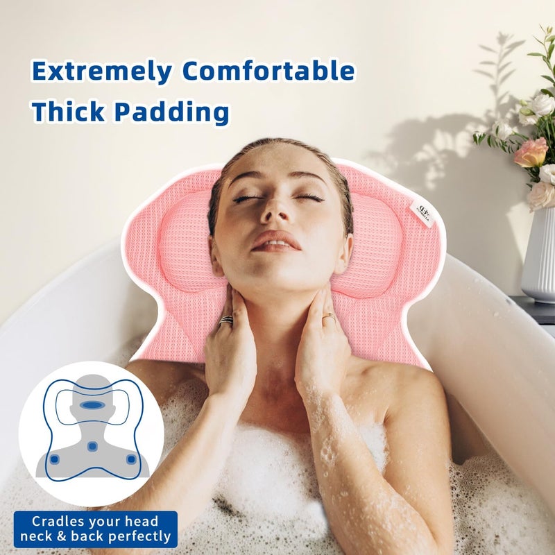 CONBELLA Bath Pillow, Bath Pillows for Tub Neck and Back Support, Bathtub Pillows for Head and Neck with 6 Strong Non-Slip Suction Cups, 4D Air Mesh, Bath Accessories Spa Gifts for Women(Pink) - Image 2