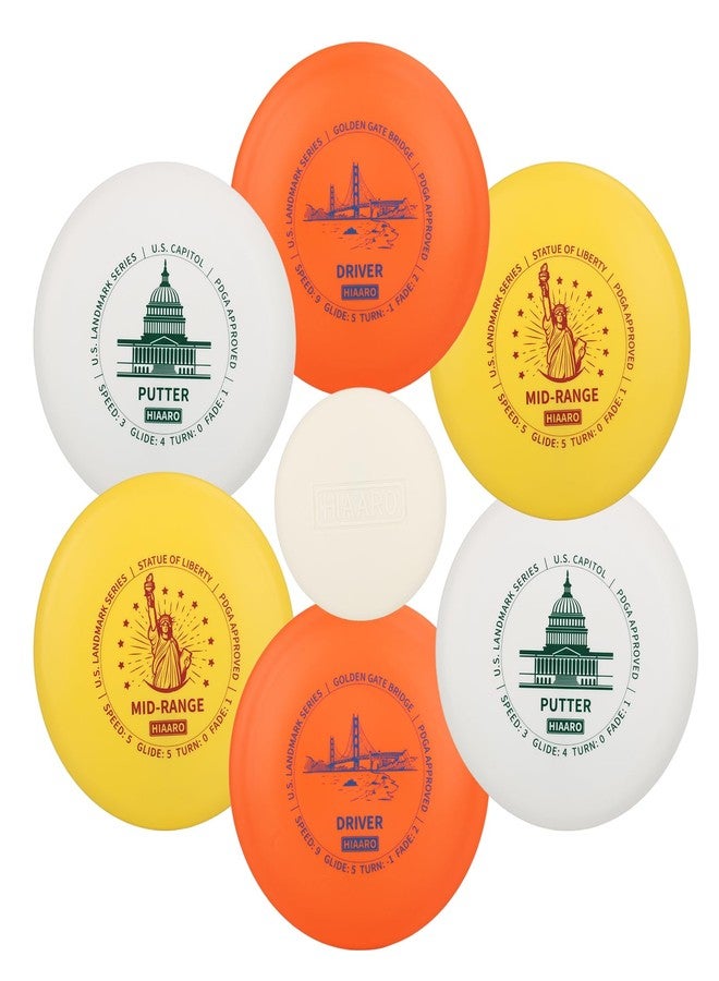 HIAARO Disc Golf Starter Discs Set | U.S. Landmark Series | 150 Class, 145-150g | PDGA Approved | Include 2*Driver 2*Mid-Range 2*Putter 1*Mini Marker - Image 1