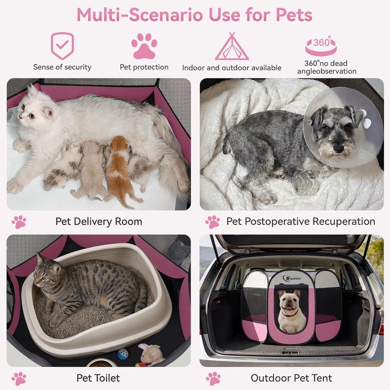 Siedihit Pink Puppy Playpen for Middle Dog Cat, Dog Tent Crates Cage Indoor/Outdoor, Portable Pop Up Dog Kennel with Carrying Bag for Rabbits, Removable Top (Pink, Medium (36" x 36" x 23")) - Image 4