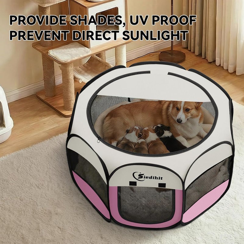 Siedihit Pink Puppy Playpen for Middle Dog Cat, Dog Tent Crates Cage Indoor/Outdoor, Portable Pop Up Dog Kennel with Carrying Bag for Rabbits, Removable Top (Pink, Medium (36" x 36" x 23")) - Image 5