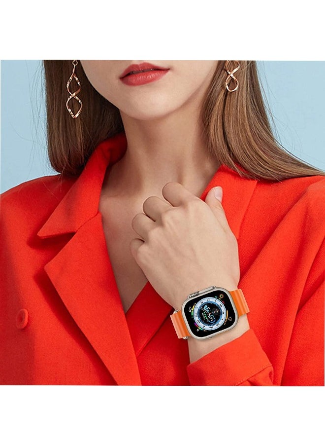 Ocean - Soft Silicone Ocean Band Compatible with Apple Watch Ultra Band 49mm,45mm,44mm,42mm for Men Women High Qulaity Adjustable Bands for Apple iWatch Series 8,7,SE,6,5,4,3,2,1 Orange - Image 1