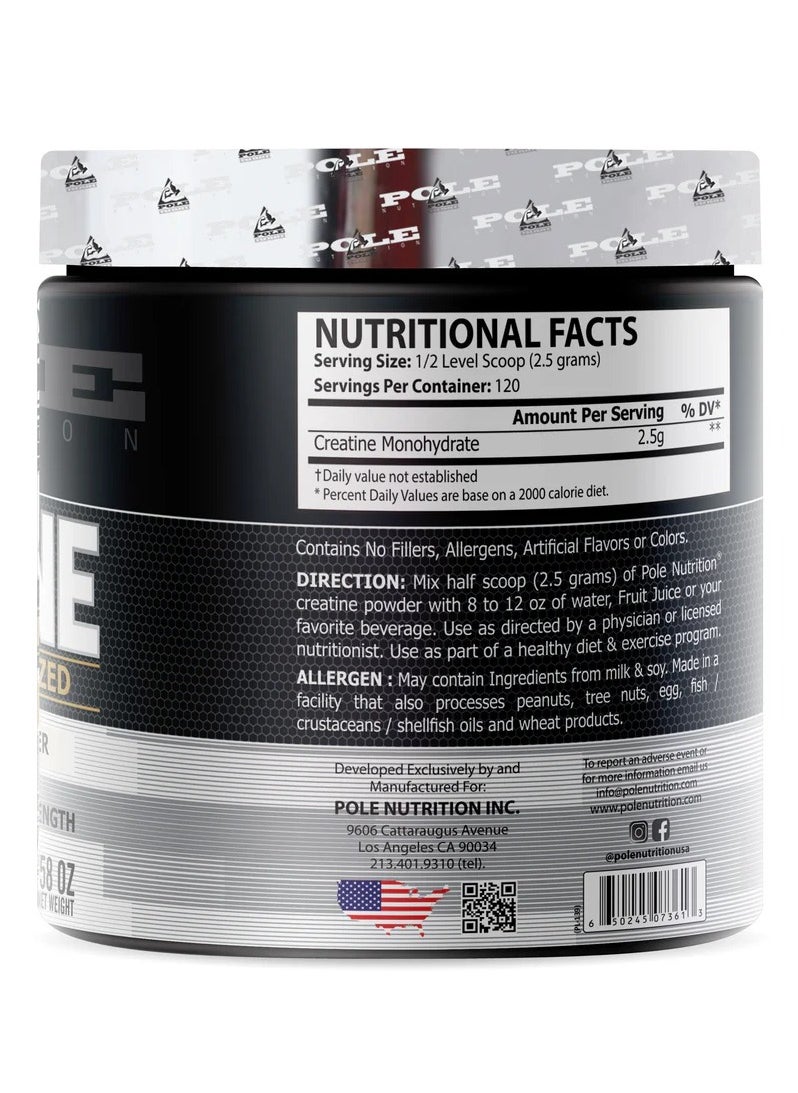 POLE NUTRITION - Creatine Monohydrate Micronized 300g Unflavored 120 Serving - Image 1
