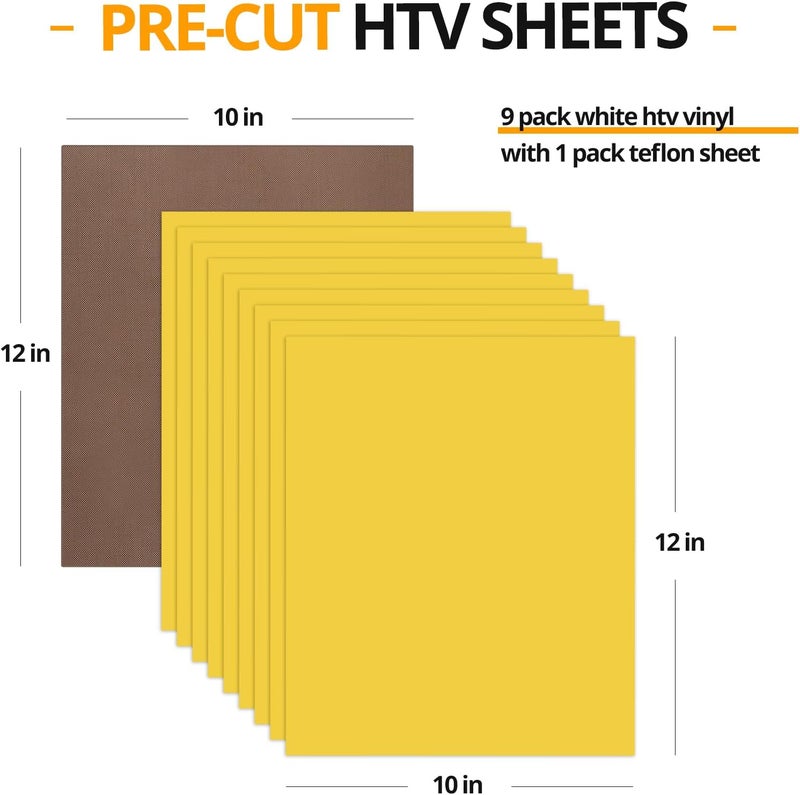 HTVRONT Yellow Heat Transfer Vinyl Bundle - 10 Pack 12" x 10" HTV Vinyl for T-Shirt, Yellow Iron on Vinyl for All Cutting Machine or Heat Press Machine - Image 2