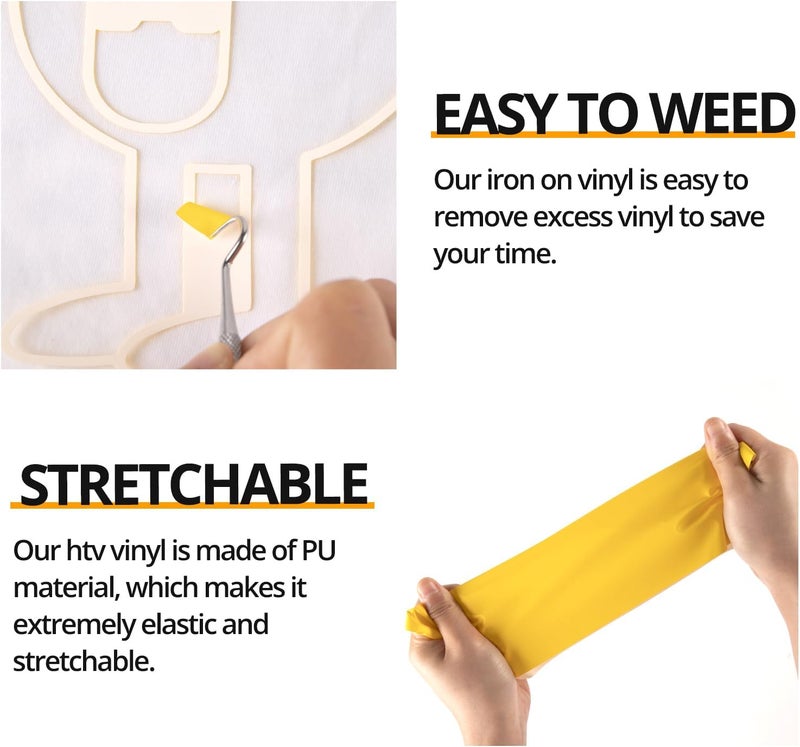 HTVRONT Yellow Heat Transfer Vinyl Bundle - 10 Pack 12" x 10" HTV Vinyl for T-Shirt, Yellow Iron on Vinyl for All Cutting Machine or Heat Press Machine - Image 3