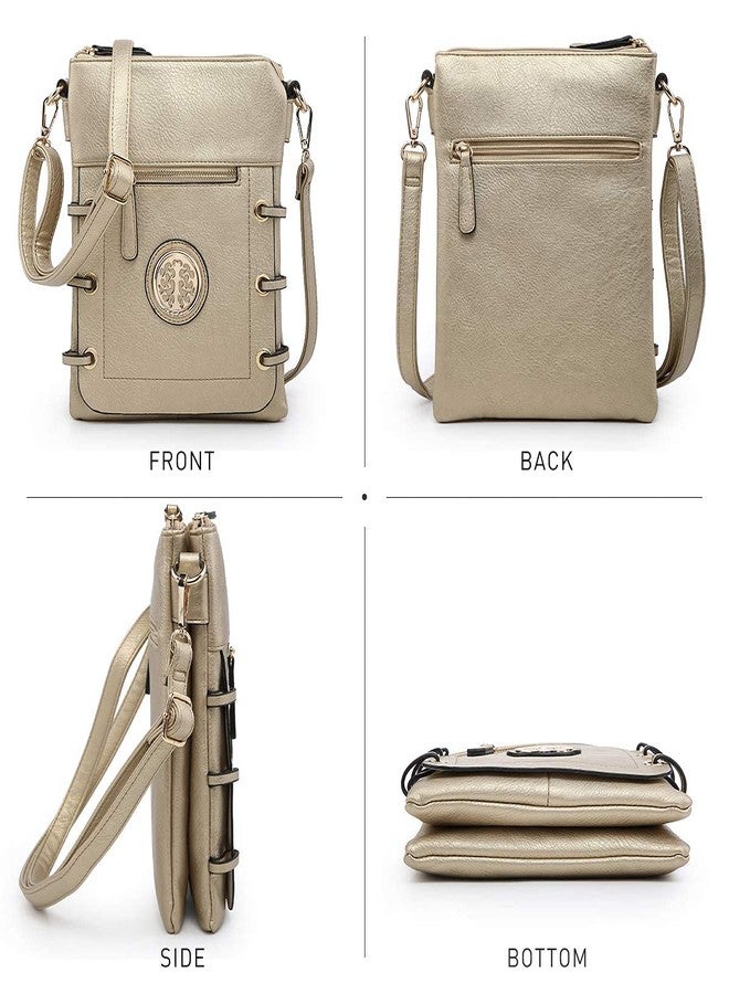 داسين حقيبة كتف نسائية خفيفة الوزن من داسين، مصنوعة من جلد البولي يوريثان الناعم، حقيبة كروسبودي، حقائب سفر متعددة الجيوب بسحاب مزدوج (ذهبي) - Image 3