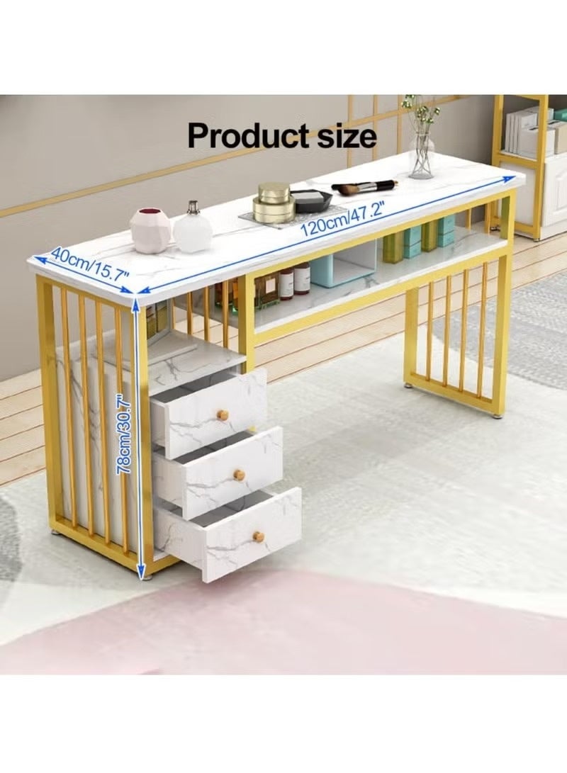 3 Tier Storage Shelves Manicure Table with White Faux Marble Top Gold Metal Frame Nail Desk Workstation Beauty Technician Desk for Home Office Kitchen and Nail Tech Makeup Beauty Spa Salon Equipment Nail Beauty Supplies Organizer - Image 5