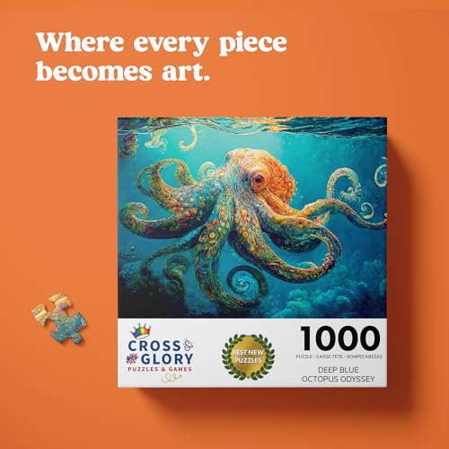 Cross & Glory Cross Glory Jigsaw Puzzles 1000 Pieces for Adults Deep Blue Octopus Odyssey Ocean Octopus Puzzles for Adults Challenging Brain Teaser Ocean Puzzle 20 x 27 Inches - Image 5