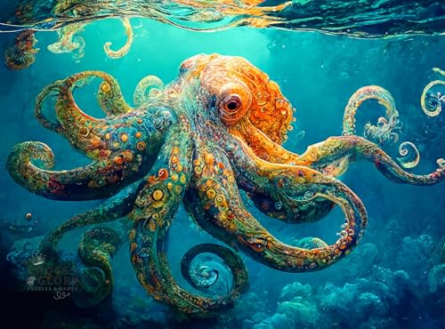 Cross & Glory Cross Glory Jigsaw Puzzles 1000 Pieces for Adults Deep Blue Octopus Odyssey Ocean Octopus Puzzles for Adults Challenging Brain Teaser Ocean Puzzle 20 x 27 Inches - Image 1