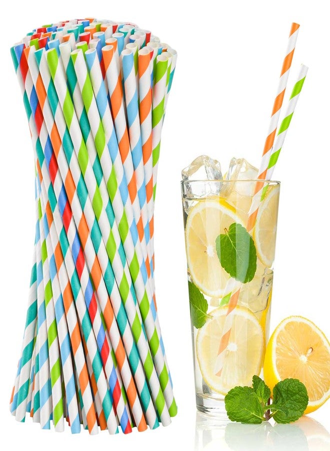 SONGNASS 100 Pack Striped Paper Drinking Straws, Biodegradable Durable & Eco-Friendly For Coffee Cold Drinks, Dessert and DIY Decoration - Image 1