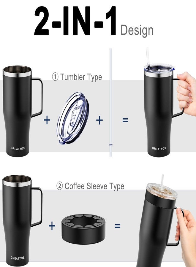 Greatyos 32 oz Tumbler with Handle and Lid Straw - Insulated Tumblers Stainless Steel Reusable Iced Coffee Sleeve Cup Insulator for Cold Drinks Small Medium Large Dunkin Donuts Starbucks Dutch Bros (Black) - Image 2