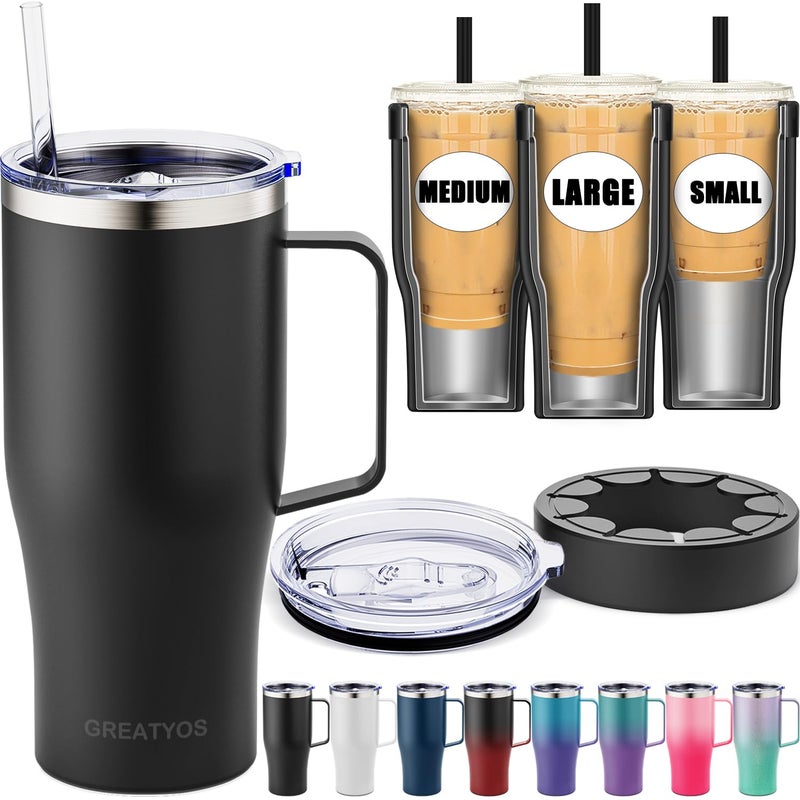 Greatyos 32 oz Tumbler with Handle and Lid Straw - Insulated Tumblers Stainless Steel Reusable Iced Coffee Sleeve Cup Insulator for Cold Drinks Small Medium Large Dunkin Donuts Starbucks Dutch Bros (Black) - Image 1
