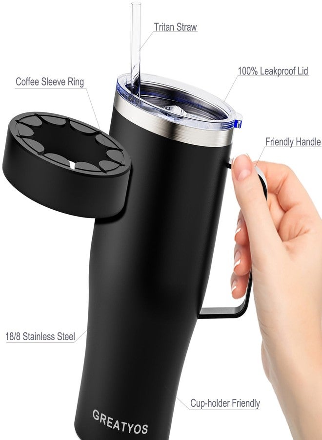 Greatyos 32 oz Tumbler with Handle and Lid Straw - Insulated Tumblers Stainless Steel Reusable Iced Coffee Sleeve Cup Insulator for Cold Drinks Small Medium Large Dunkin Donuts Starbucks Dutch Bros (Black) - Image 5