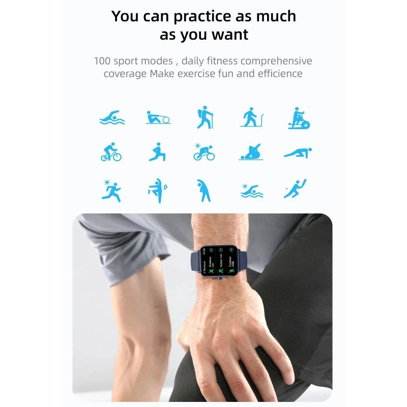 Smart Watch 1.8" Full Touch HD Black Screen - Bluetooth Call & 24-Hour Health Monitor Fitness Tracker for iOS 9.0+ Android 6.0+ Users - Image 2