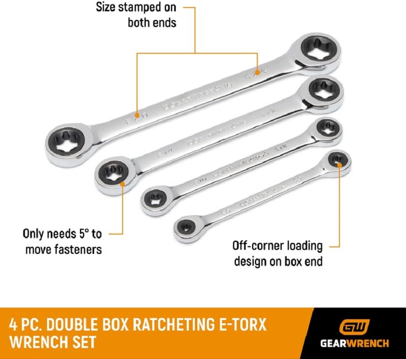 GEARWRENCH 4 Piece Double Box Ratcheting ETorx Wrench Set 9224D - Image 3