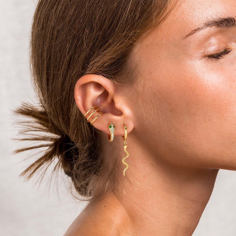 VACRONA Gold Hoop Earrings Huggie Earrings for Women 14k Gold Plated Small Hoops Green Snake Shell Beaded Earrings Hypoallergenic Jewelry Gift - Image 2
