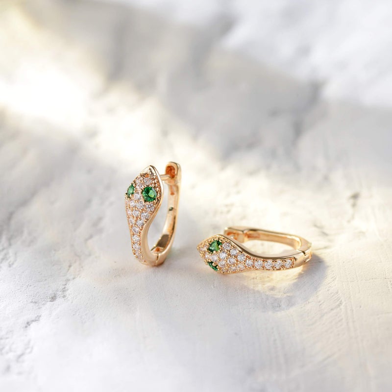 VACRONA Gold Hoop Earrings Huggie Earrings for Women 14k Gold Plated Small Hoops Green Snake Shell Beaded Earrings Hypoallergenic Jewelry Gift - Image 5