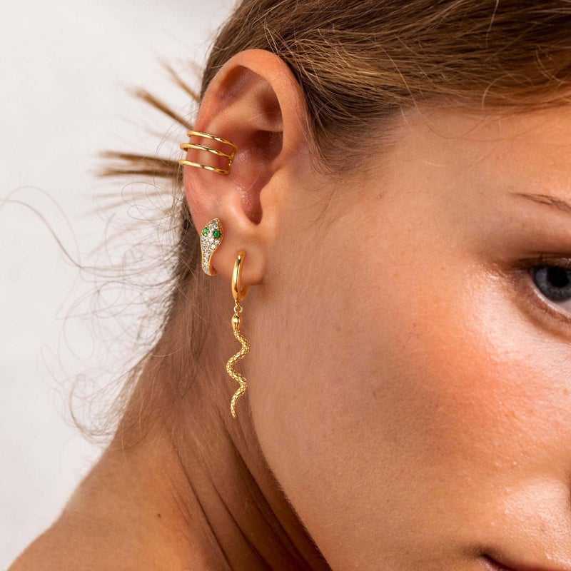 VACRONA Gold Hoop Earrings Huggie Earrings for Women 14k Gold Plated Small Hoops Green Snake Shell Beaded Earrings Hypoallergenic Jewelry Gift - Image 3