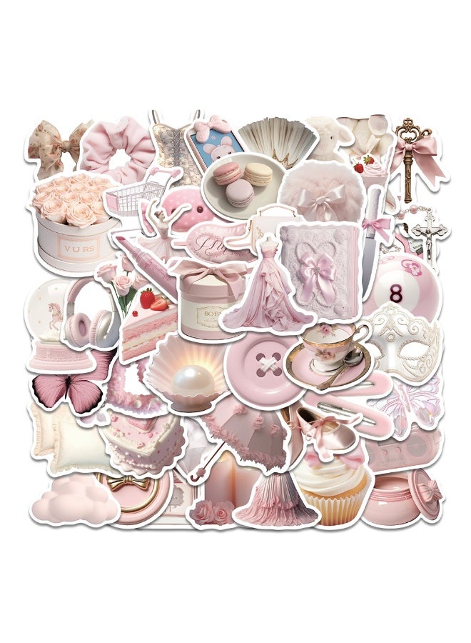 LEBOCADO Standard 50 Pieces Waterproof Pink Vinyl Stickers Set - Cute Aesthetic Decals For Laptop, Water Bottles, Scrapbooking And Mobile Cases - Pink - Image 1