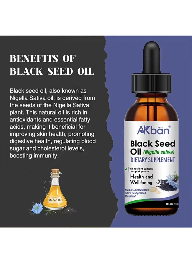 AKban - Black Seed Oil(Nigella sativa)，Dietary Supp lement，Virgin Cold Pressed Premium Black Seed Oil，Strengthens immunity， joints， skin and hair (30ml) - Image 1