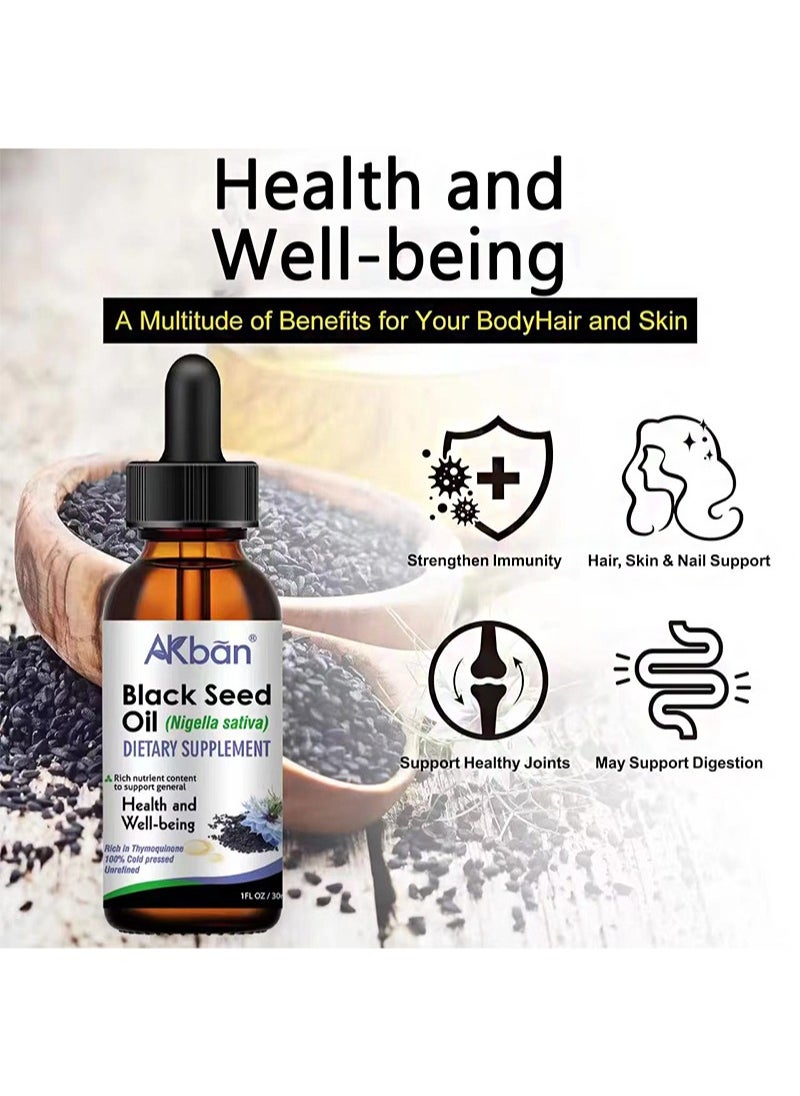 AKban - Black Seed Oil(Nigella sativa)，Dietary Supp lement，Virgin Cold Pressed Premium Black Seed Oil，Strengthens immunity， joints， skin and hair (30ml) - Image 1