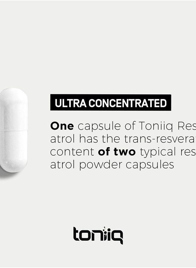Toniiq - Ultra High Purity Resveratrol Capsules - 98% Trans-Resveratrol - Highly Purified and Highly Bioavailable - 180 Caps Reservatrol Supplement - Image 1